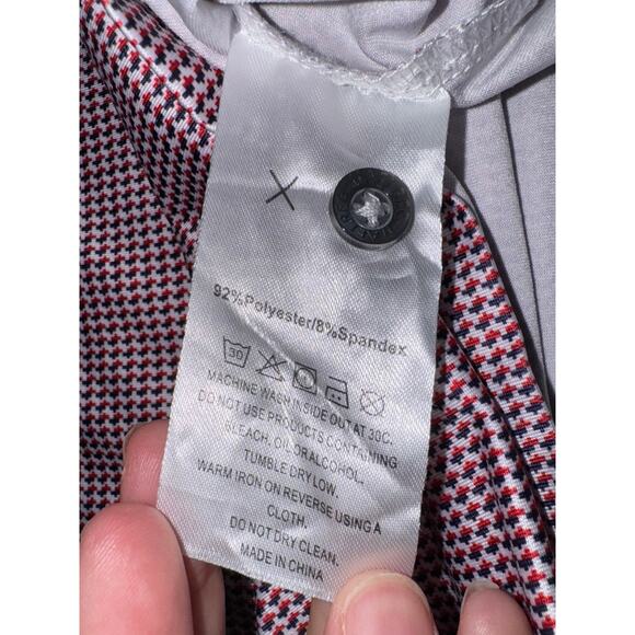 Maelreg Men’s XL Performance Polo Red Black Micro Check Golf Shirt Stretch - Picture 7 of 9